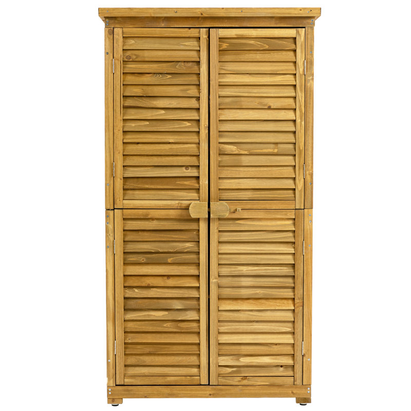 Wood Garden Shed With Lockable Door & Waterproof Roof - 2 Removable Shelves, Strong Structure, For Lawn, Patio, Backyard Pool Storage Asphalt Solid Wood, Backyard, Garage