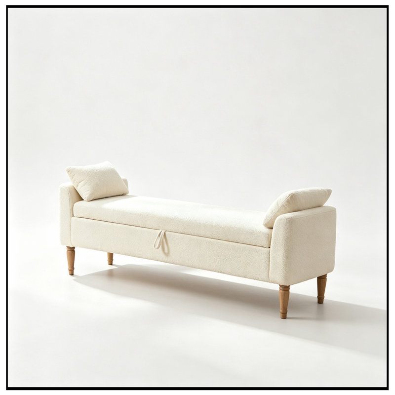 Banc rembourré avec accoudoirs et 2 traversins, Beige