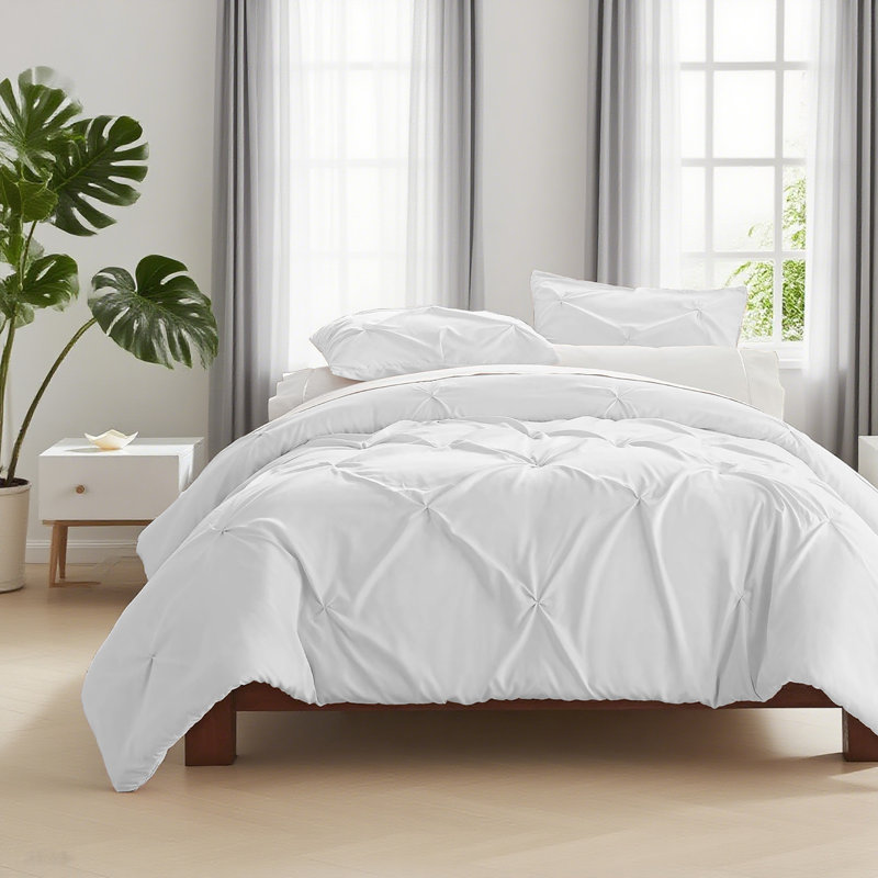 Ensemble de housse de couette plissée hypoallergénique et ultra douce, Housse de couette et insert pour grand lit + 2 tai