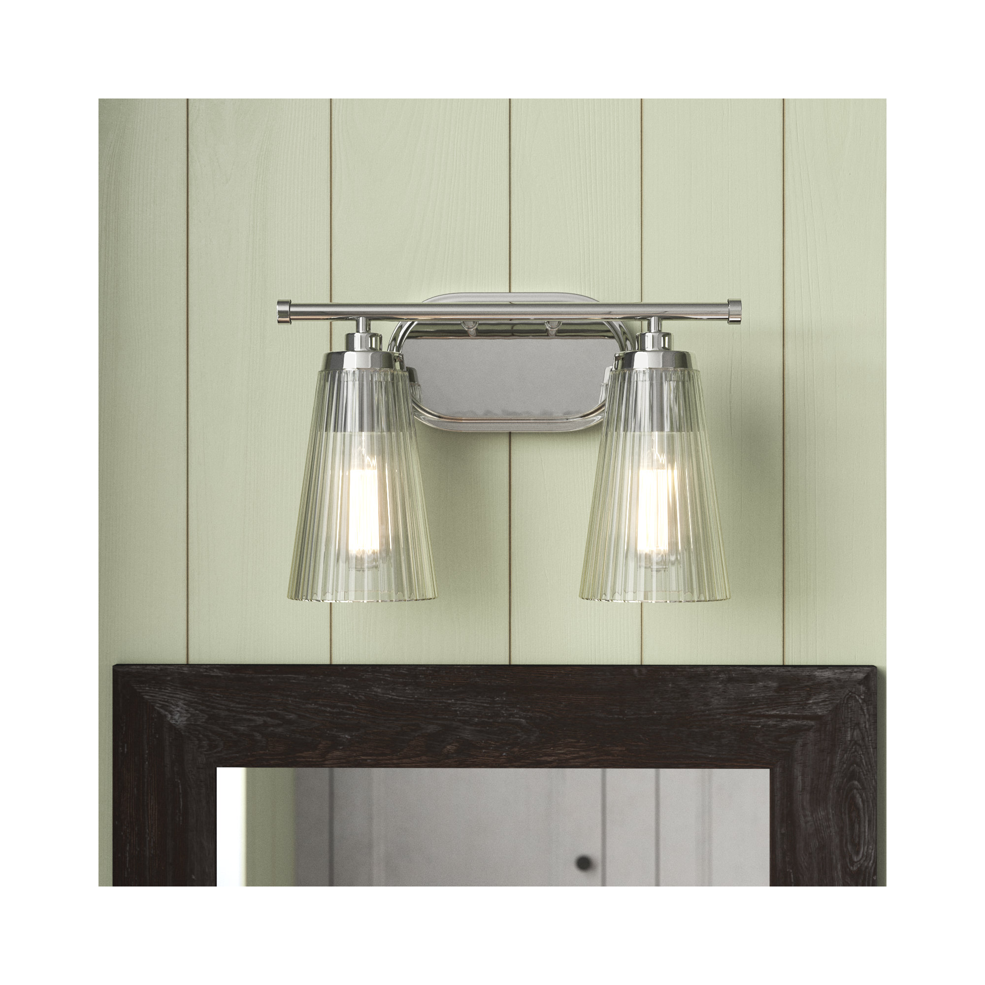 Jeanie Ribbed Dimmable Bath Sconce, Nickel, 2 Lights, 10" H x 14" W x 14" D