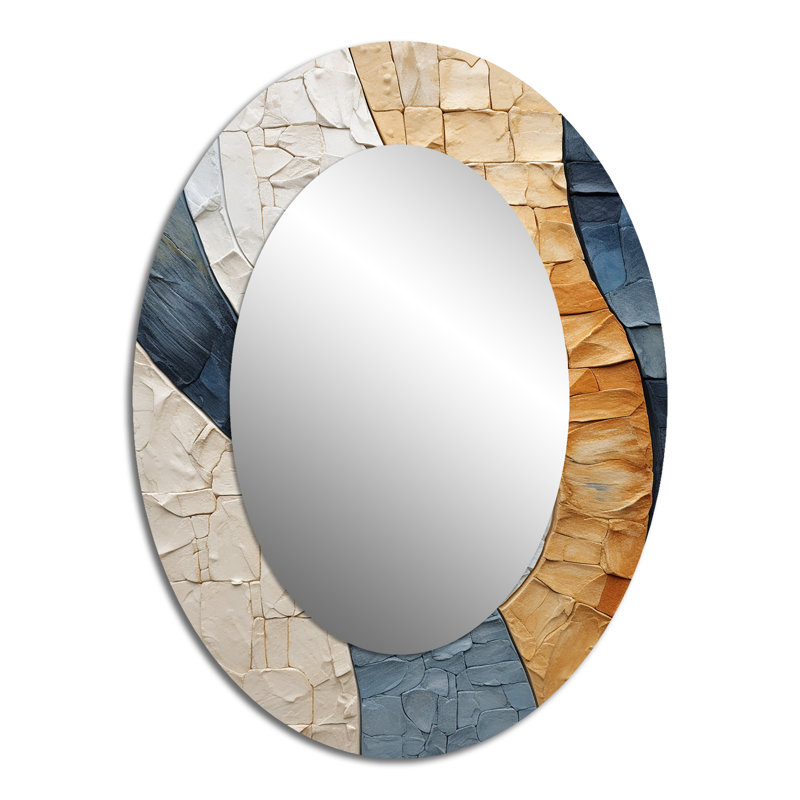 Peinture bleue minimaliste en pierre spirituelle bleue - miroir mural ovale moderne beige, H 40 po x l 30 po