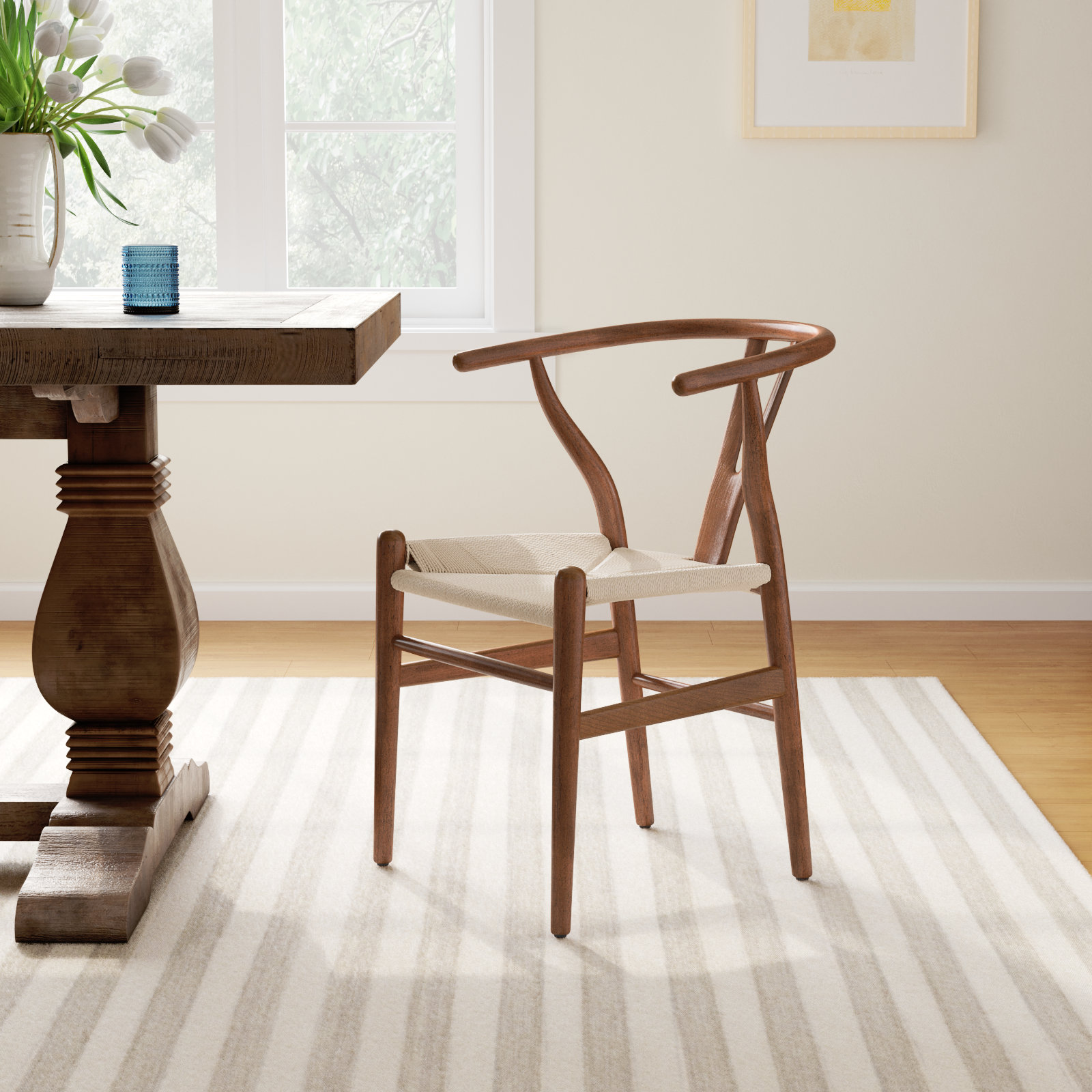 Wyn Woven Solid Wood Dining Chair, Walnut / Natural, 2