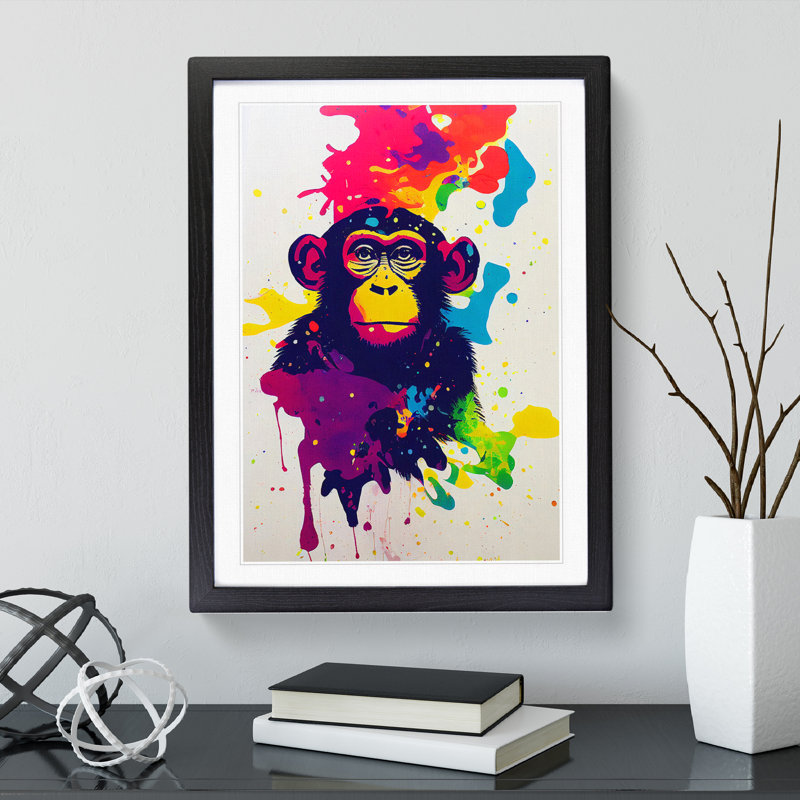 Monkey Paint Splash No.5 - Framed Print, Black, 64cm H x 46cm W x 2cm D