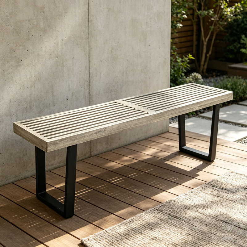 Banc de patio en bois d'acacia, Noir + gris