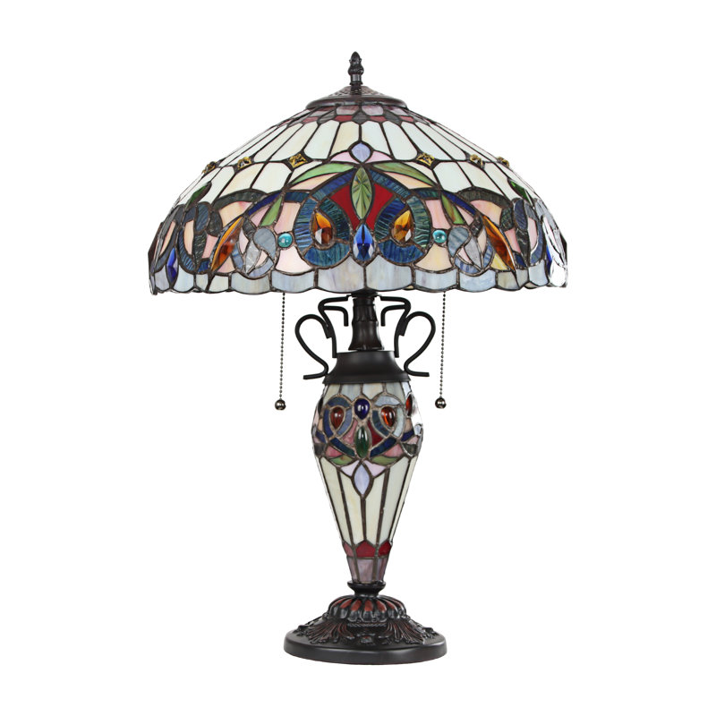 Lampe de table 3 lumières Howey Victorian Tiffany, Blanc / bleu / vert