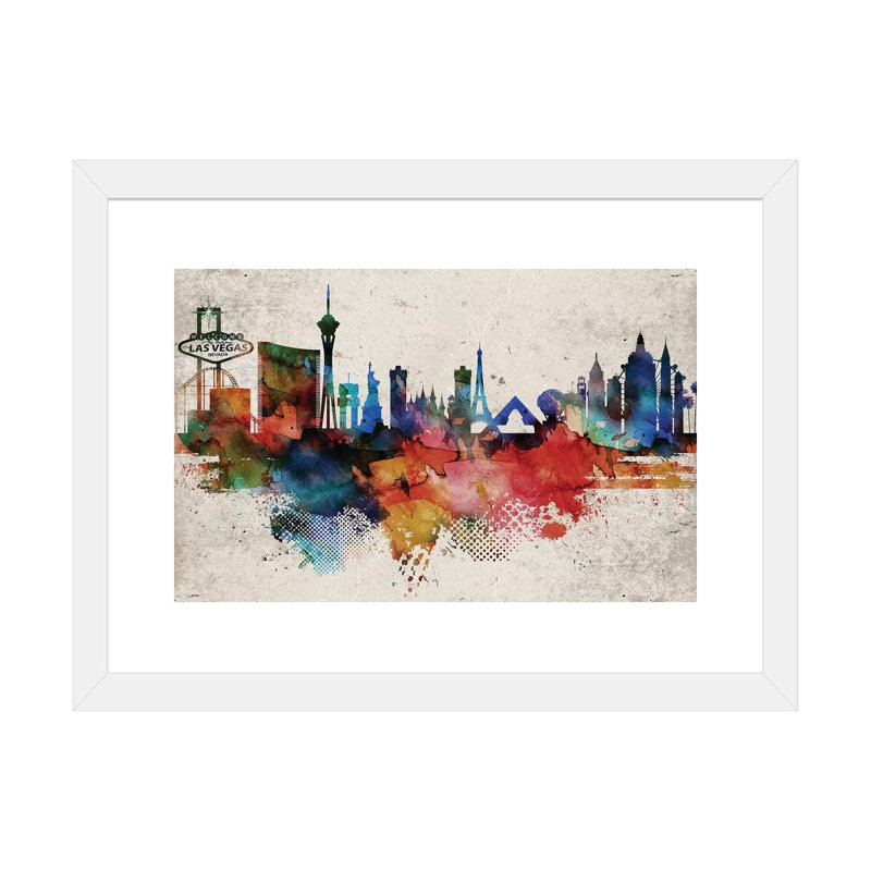«Las Vegas Abstract», reproduction d'impression, H 16 po x l 24 po x P 1 po, Papier encadré blanc, Blanc