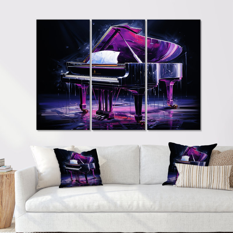 «Purple Piano Neon Nocturne II», ensemble d'art sur toile, H 32 po x l 48 po x P 1 po