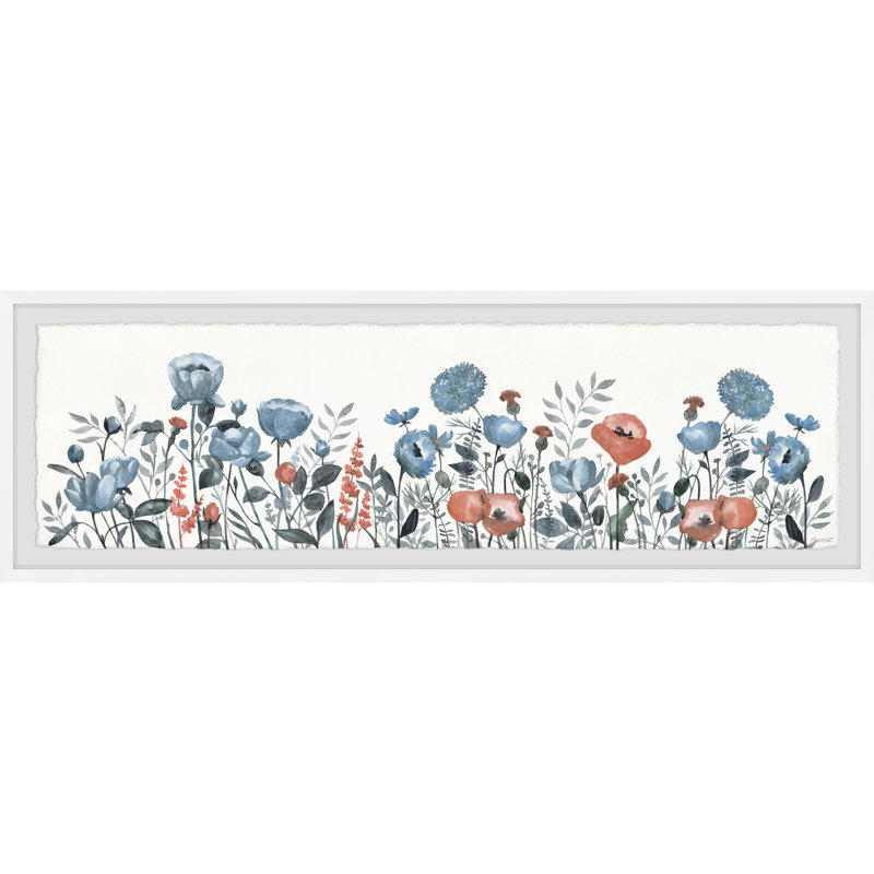 Blue Adorable Flowers - Single Picture Frame Panoramic Painting, 38cm H x 114cm W x 3.81cm D