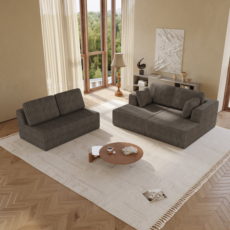 Boneless Oversized Modular Sectional Sofa, 3-piece Foam Couch With Flexible Layout, No Assembly Required, Brown Corduroy