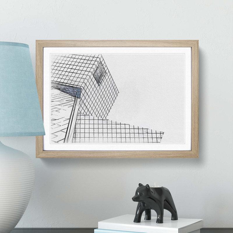 Architecture Sketch Vol.29 in Abstract - Picture Frame Drawing Print, 48cm H x 65cm W x 2cm D, Oak Framed