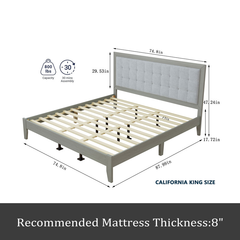 Solid Wood Platform Upholstered Headboard Bed