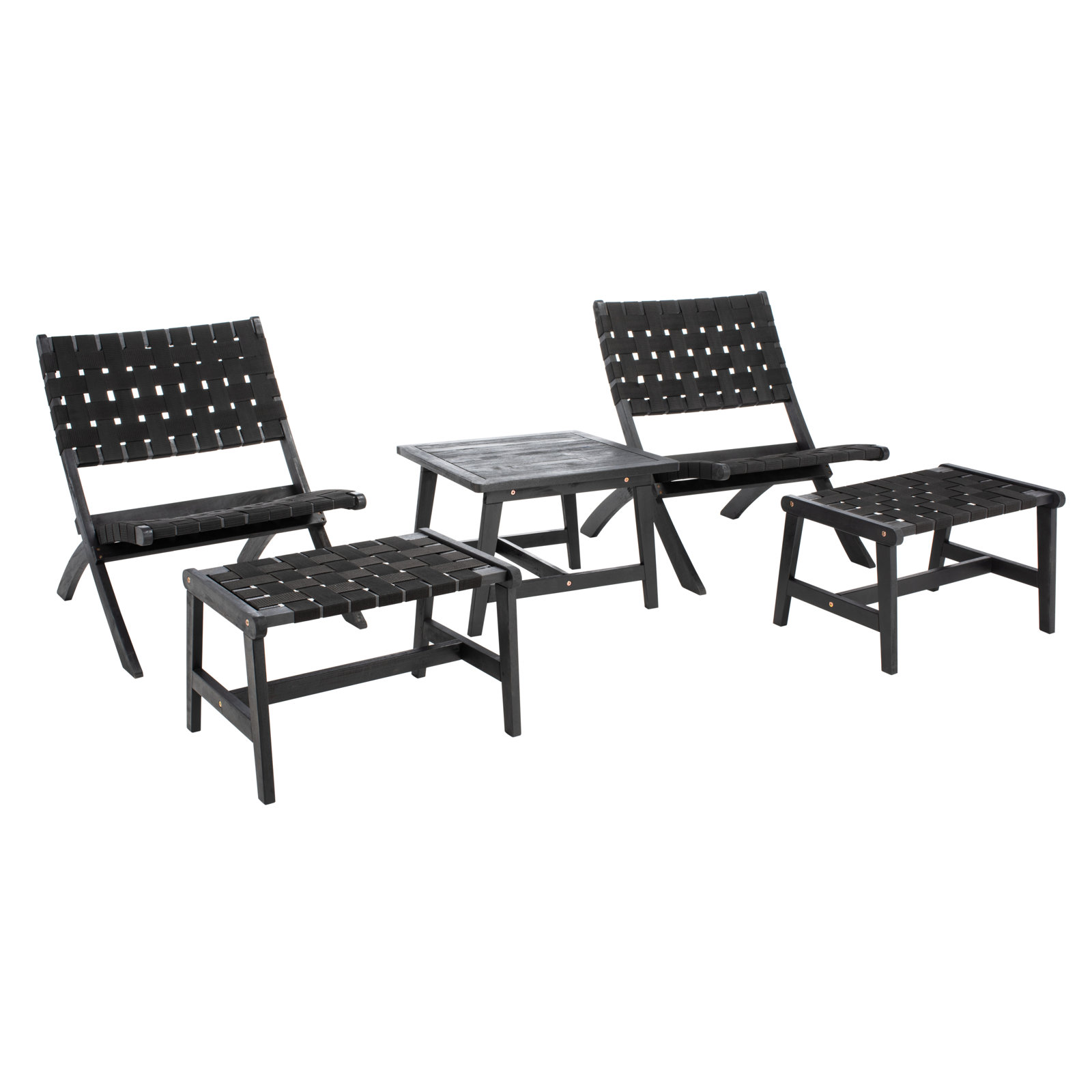 2-Person Acacia Patio Seating Group, Black