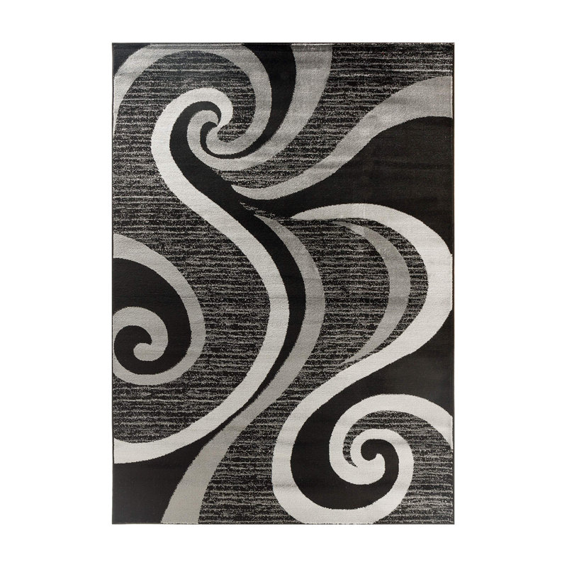 GloryRugsBlackSwirlsAreaRug,ModernCarpet forBedroom,LivingRoom-SevillaCollection4817A, Rectangle 3'11.2" x 5'10.8"