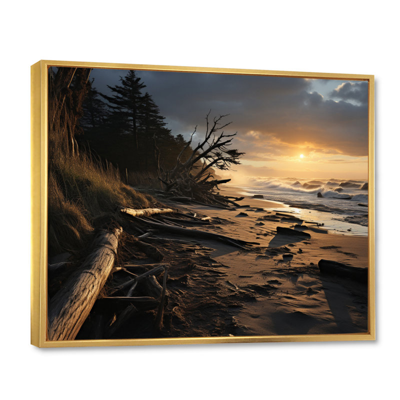 Amanoa " Beachside Harmony ", Gold Floater Framed, 34" H x 44" W x 1.5" D