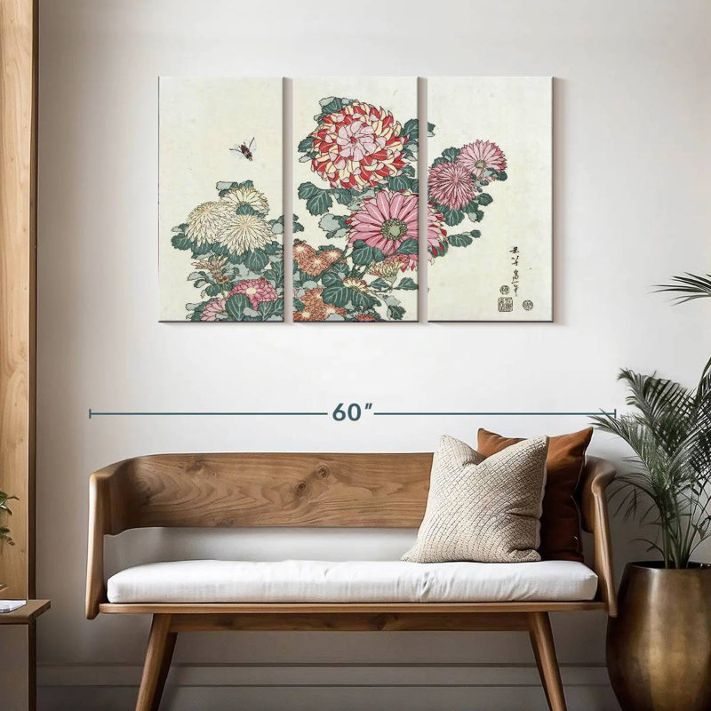 Chrysanthèmes Harnek et une abeille, H 28 po x l 45 po