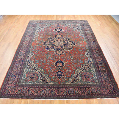 One-of-a-Kind 9' x 12' 1900s Rectangle Wool Area Rug in Beige and Blue