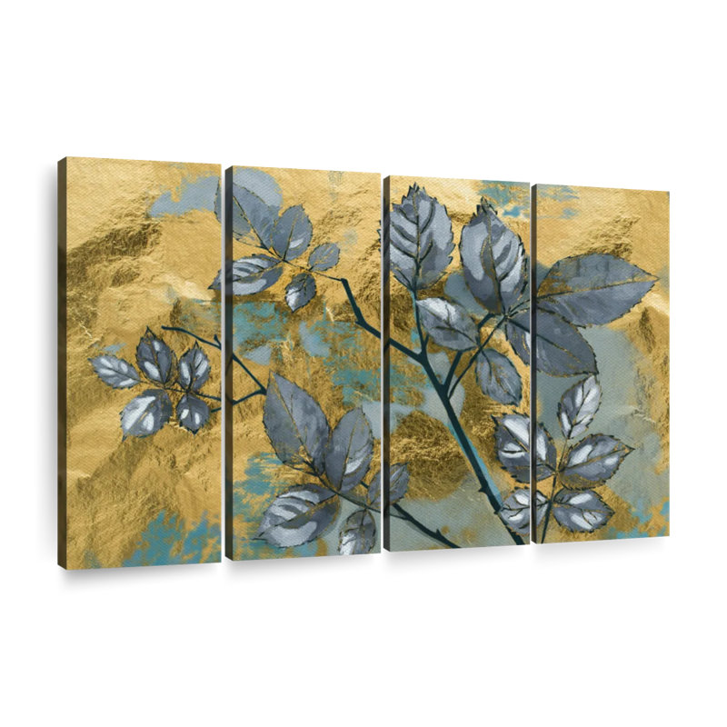 " Gold Leaf Abstract " 4 - Pieces, 36" H x 52" W x 1.25" D