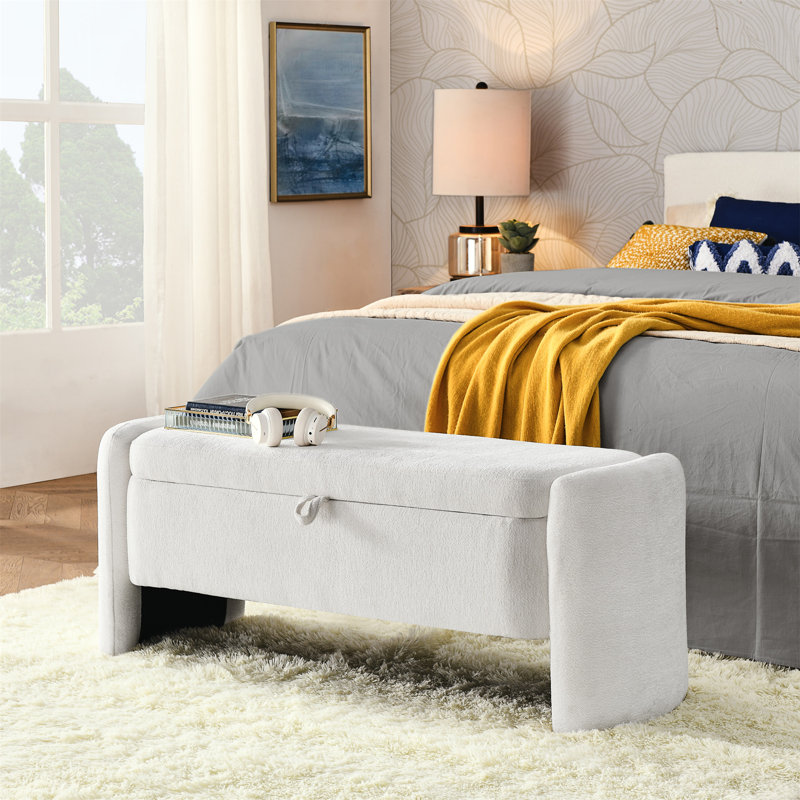 Banc de rangement rembourré Attiyya, Blanc, crème