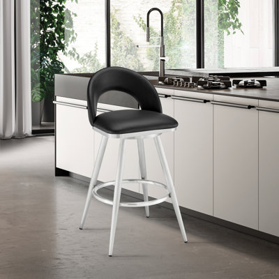 Tabouret tournant Lottech en acier inoxydable brossé avec similicuir noir