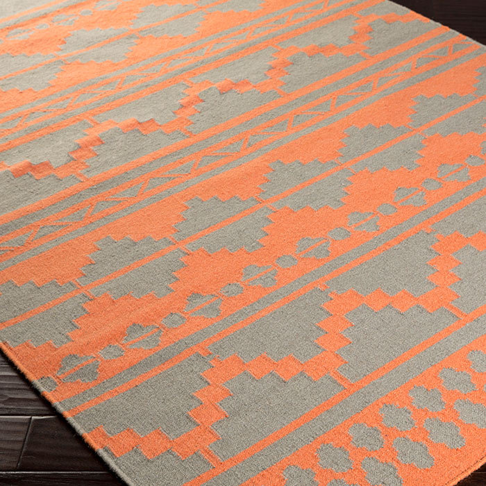 Tapis corail / gris en laine tissé à la main Karn, Rectangle 3 pi 6 po x 5 pi 6 po