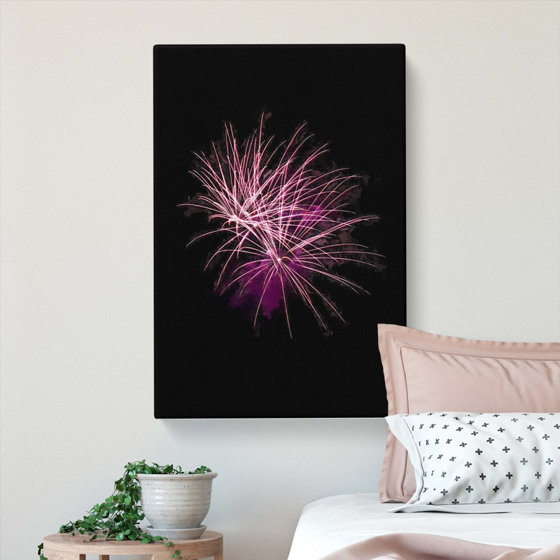 Pink And Purple Fireworks In Abstract - Wrapped Canvas, 91cm H x 60cm W x 3cm D