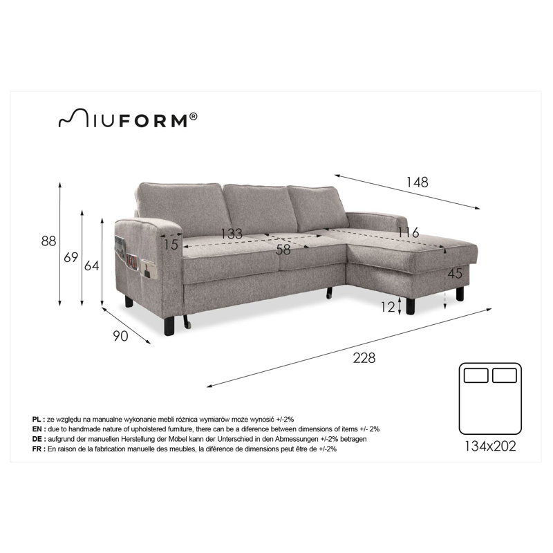 Molly Upholstered Corner Sofa Bed, Navy Blue, Right Hand Facing