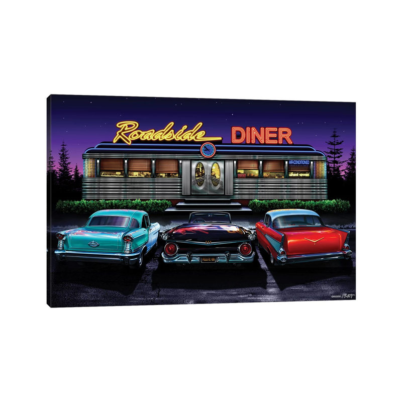 «Roadside Diner I» par Helen Flint, impression sur toile tendue, H 12 po x l 18 po x 1,5 po