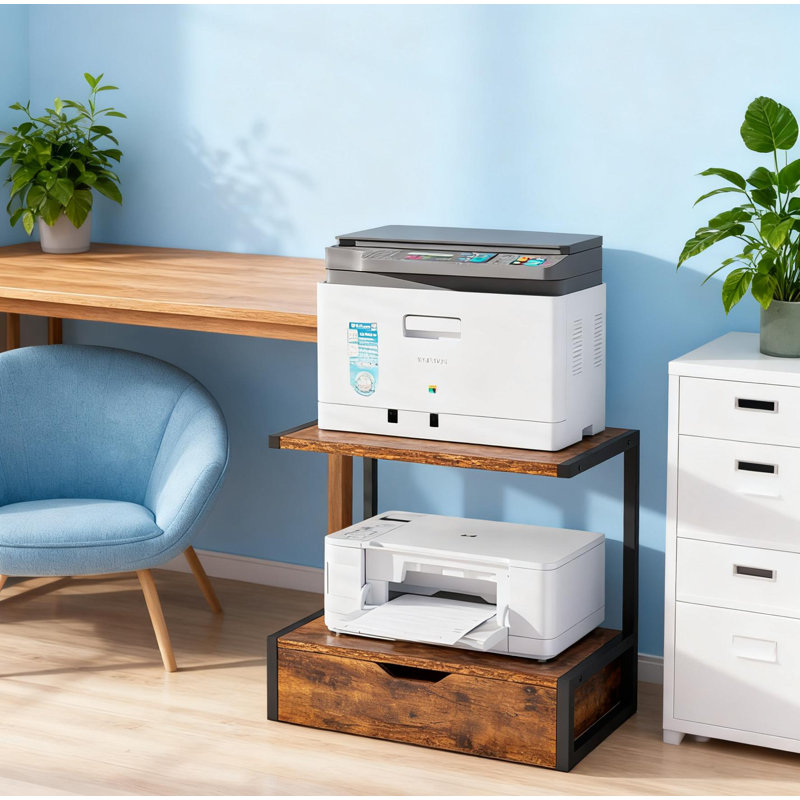 Support pour imprimante à 2 niveaux avec tablette de rangement, organisateur de bureau polyvalent pour imprimante, scanneur, fax, livres et fournitures de bureau personnel