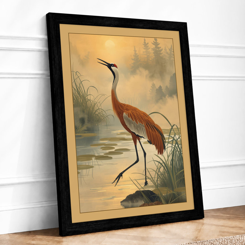 Heron at Dawn Coastal - Framed Print, A2 - 59.4 x 42.0 cm, Black