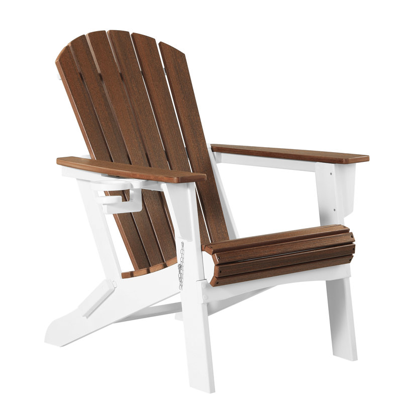 Folding Adirondack Chair, White, Dark Brown/White