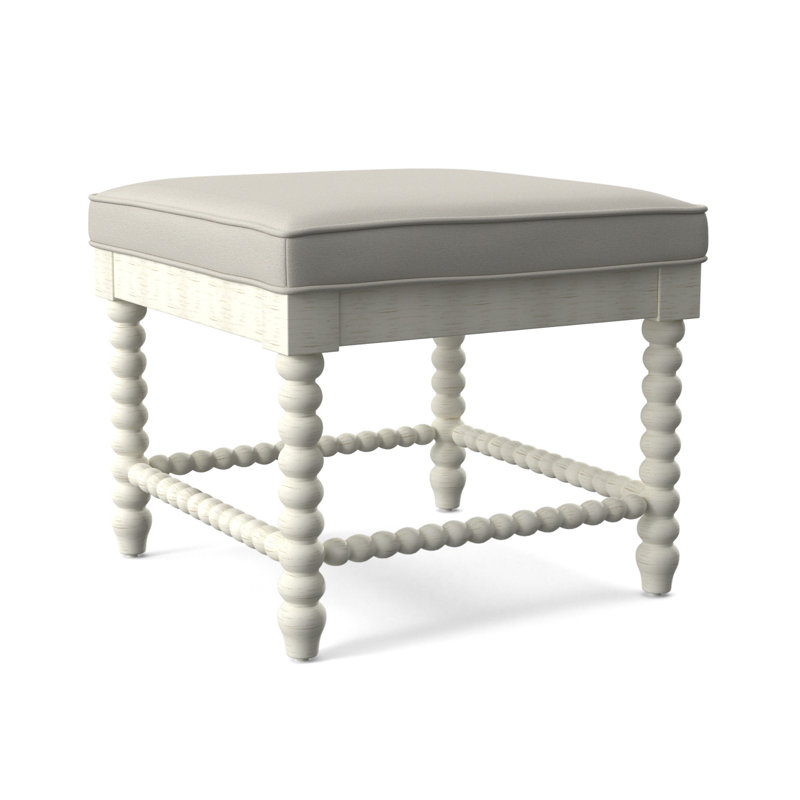 Lind Island Upholstered Bench, Antique Frost White Finish, White Performance Fabric