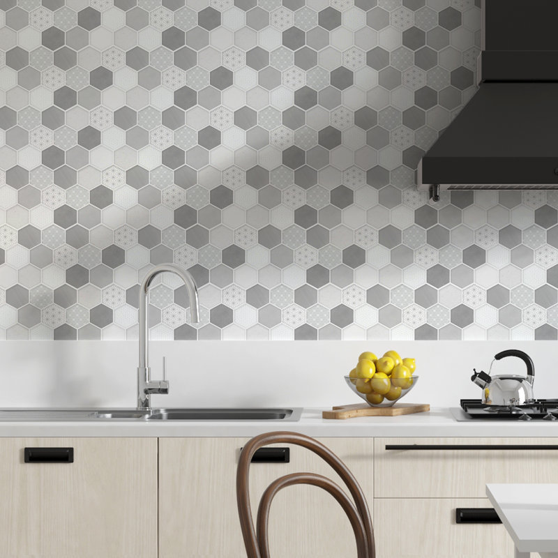 Honey Hexa 12.1'' W x 6.1'' L Gel Peel and Stick Mosaic Tile, Grey