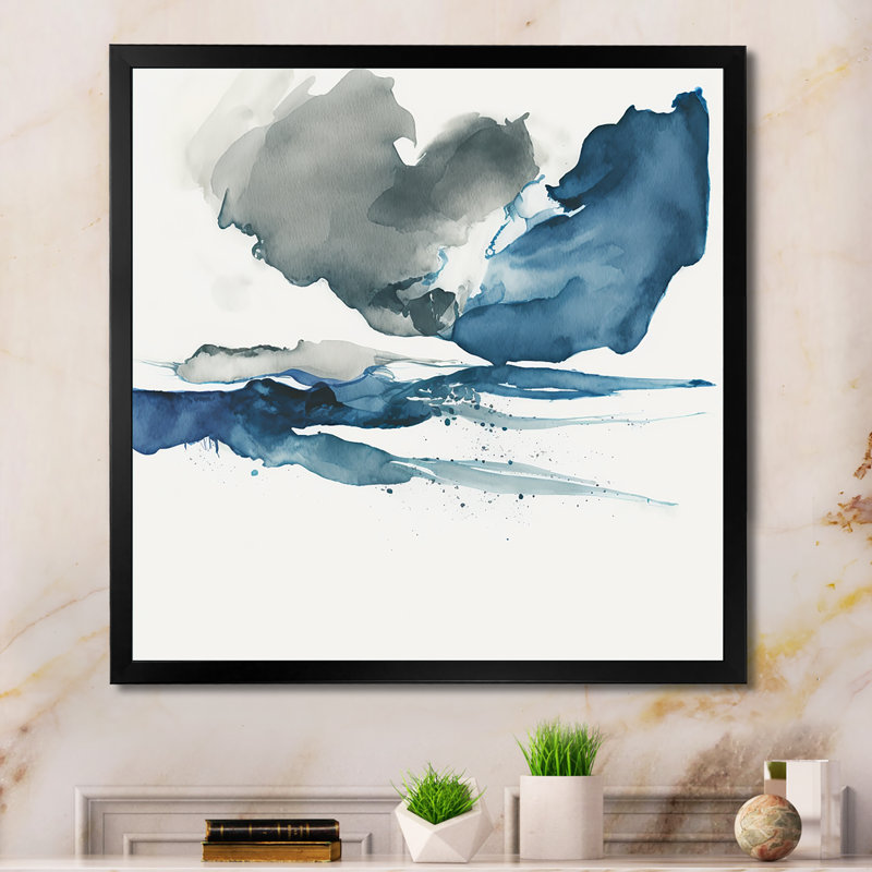 Imperial Blue Solitude III - Print on Canvas, Black Picture Framed Canvas, 16" H x 16" W x 1" D