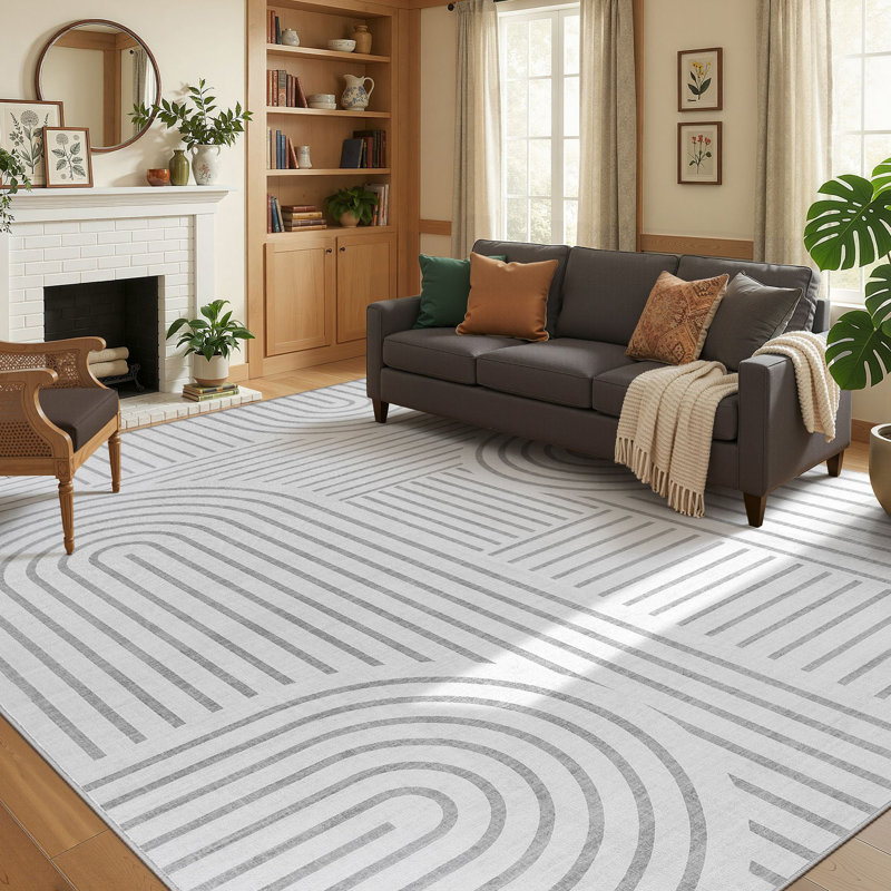 Washable Farmhouse Modern Soft Area Rug  Non-Slip Carpet for Bedroom Living Room - Gray, Rectangle 9' x 12', Gray