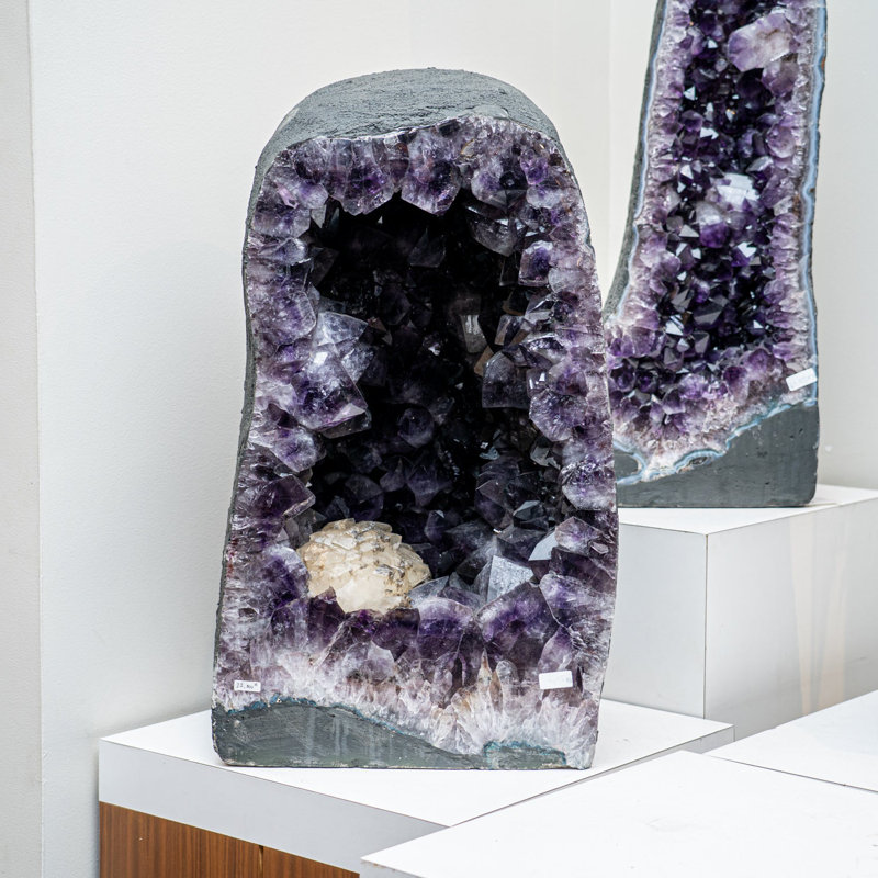 Genuine Large Amethyst Cluster Geode With Calcite From Brazil (190 )