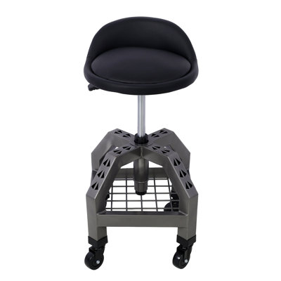 Pneumatic 360-Degree Swivel Mechanic Stool with Rolling Creeper Base, Gray Steel Shop Seat