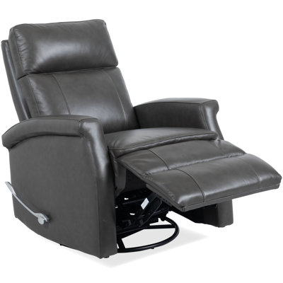 32" Top Grain Leather Manual Swivel Glider Recliner with Rolled Arms