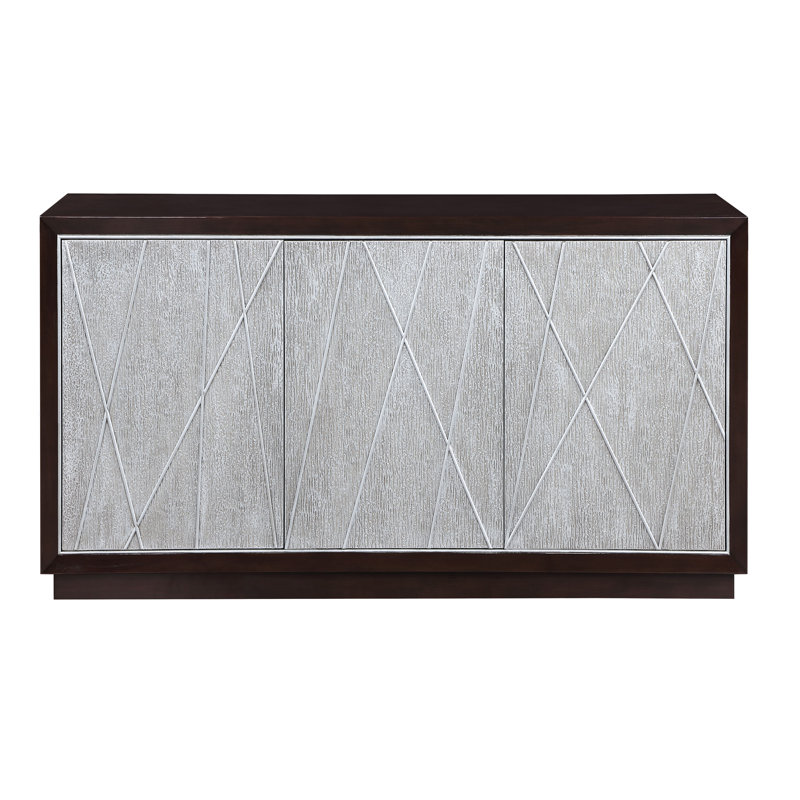 Console rectangulaire Isybel de l 68 po, finition argent métallique et noyer