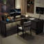 Bureau d'angle noir tout en bois massif, bureau en forme de L pour la maison-740892293-740892351