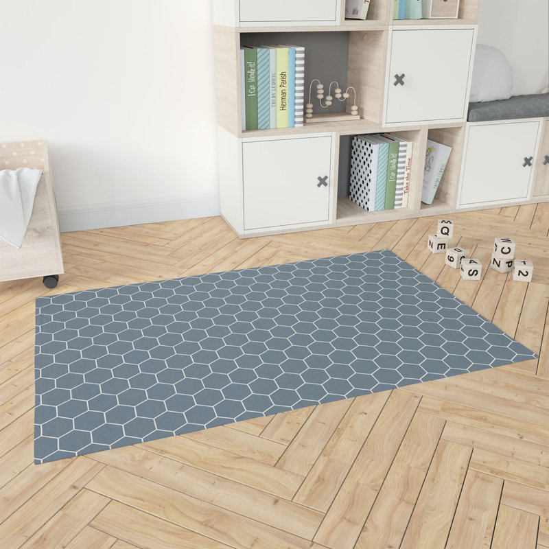 Comb Taupe Kids Play Mat, Blue, Rectangle 5' x 7'
