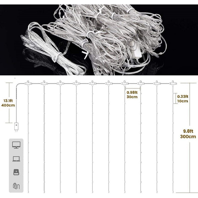 Filippa 300 - Bulb 116'' Plug-in LED Curtain String Light