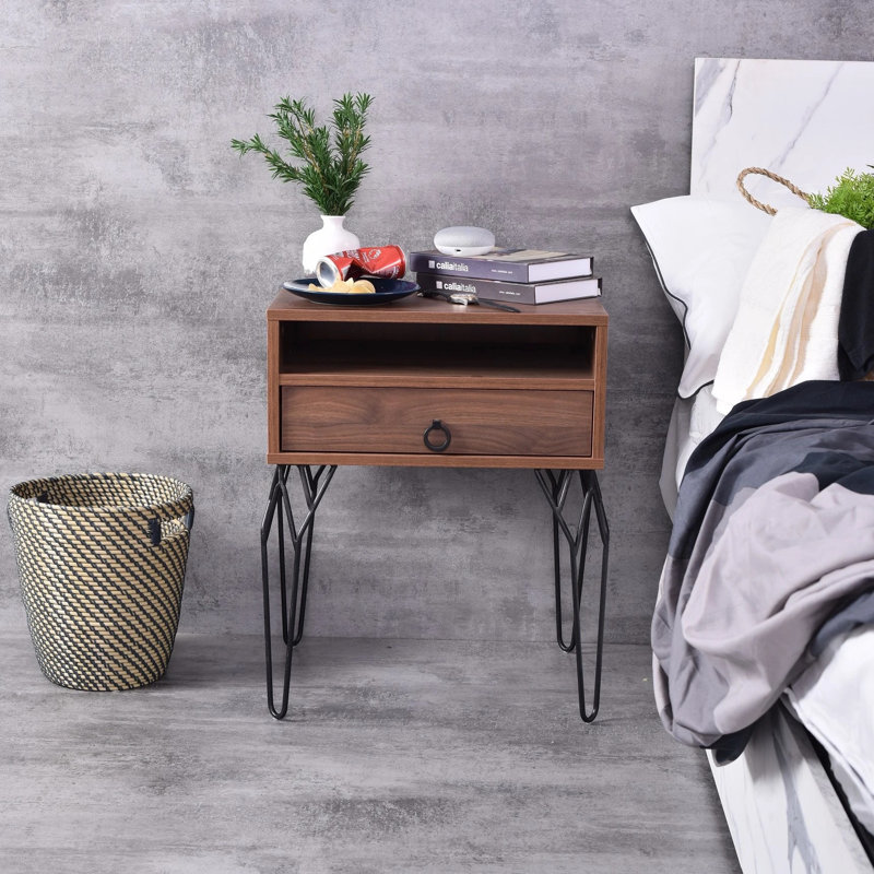 Homar 50.2cm W Manufactured Wood Bedside Table, Columbia Walnut