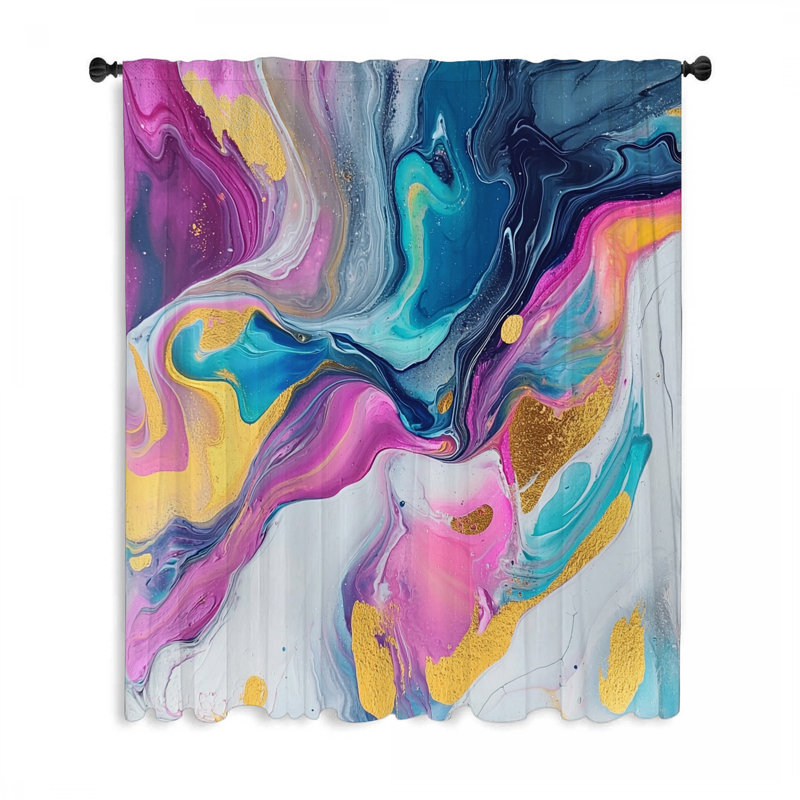 Rideaux abstraites à motif de tourbillons abstraits et voilages abstraits - 1 panneau, L 50 po x L 84 po