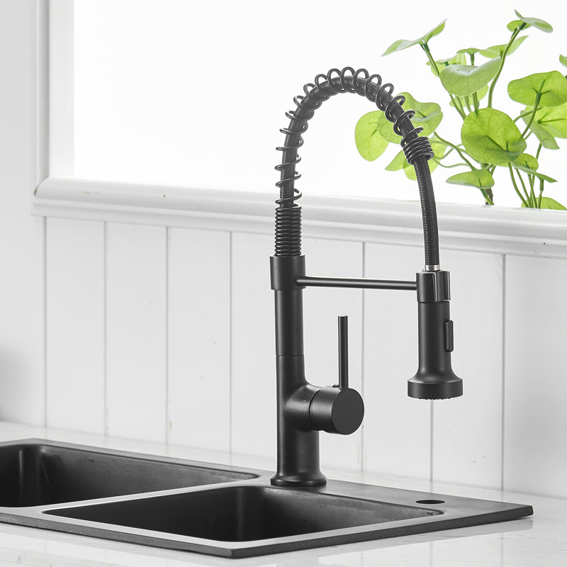Clihome Pull Down Kitchen Faucet, Black/Black