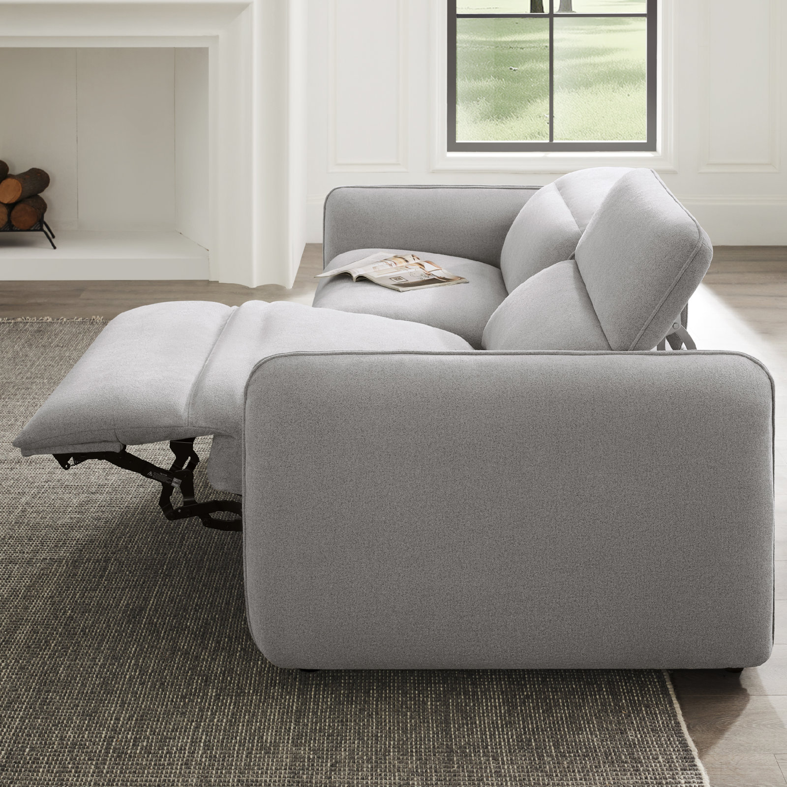 Bayne Reclining Upholstered Sofa, Elite Dove Performance