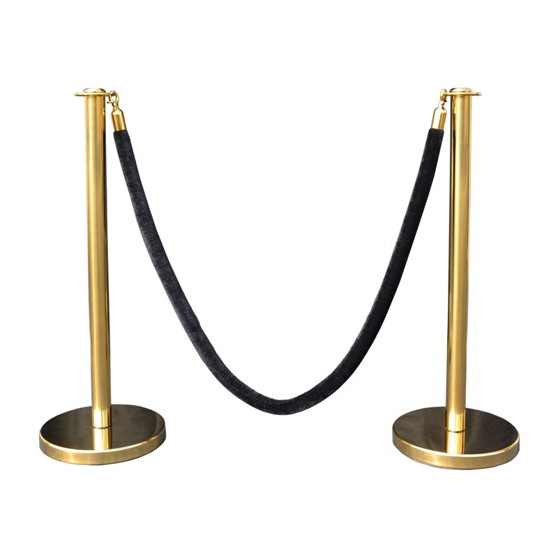 VIP Crowd Control Rope Stanchion (2 Flat Top/Flat Base + 6' Rope), Gold/Black