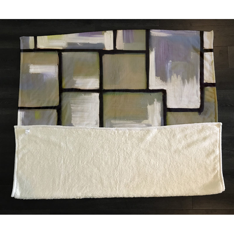 Throw Blanket, 68" W x 80" L, Geometric Shapes/Abstract, Gray/Tan/Purple