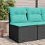 Canapé de patio en rotin noir sans accoudoirs avec coussins Ebern Designs
