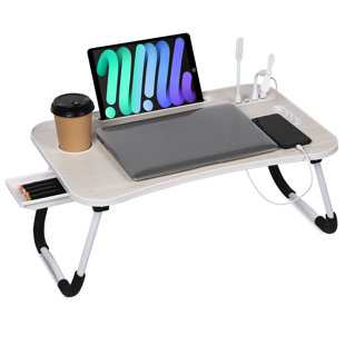 Portable Laptop Bed Table With Usb Ports, Cup Holder & Storage Drawer, Perfect Gift For Work & Leisure – Bonus Usb Lamp & Fan Included
