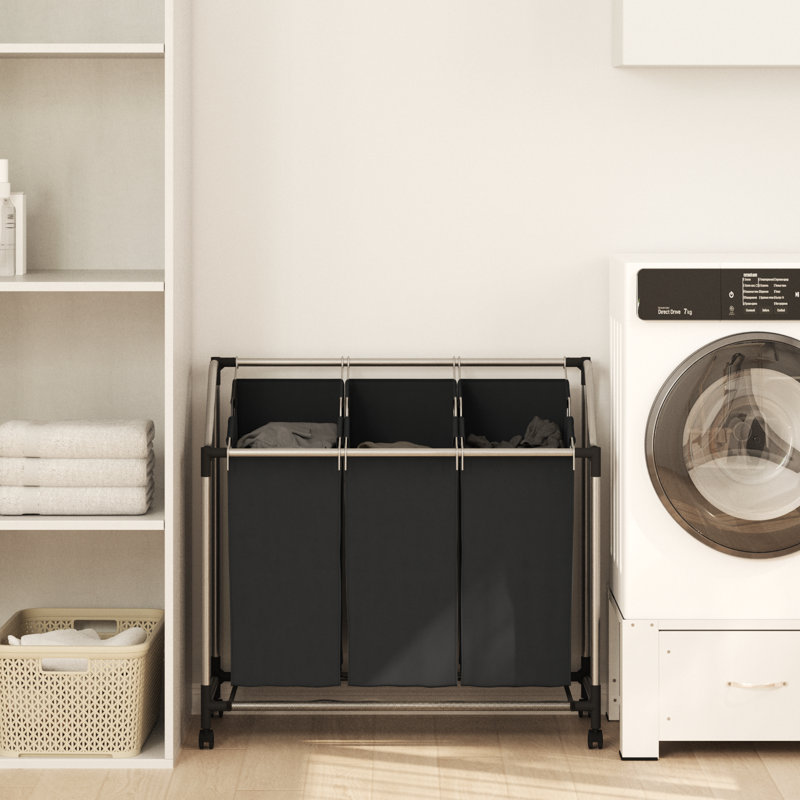 Plastic Rolling Laundry Sorter, Black
